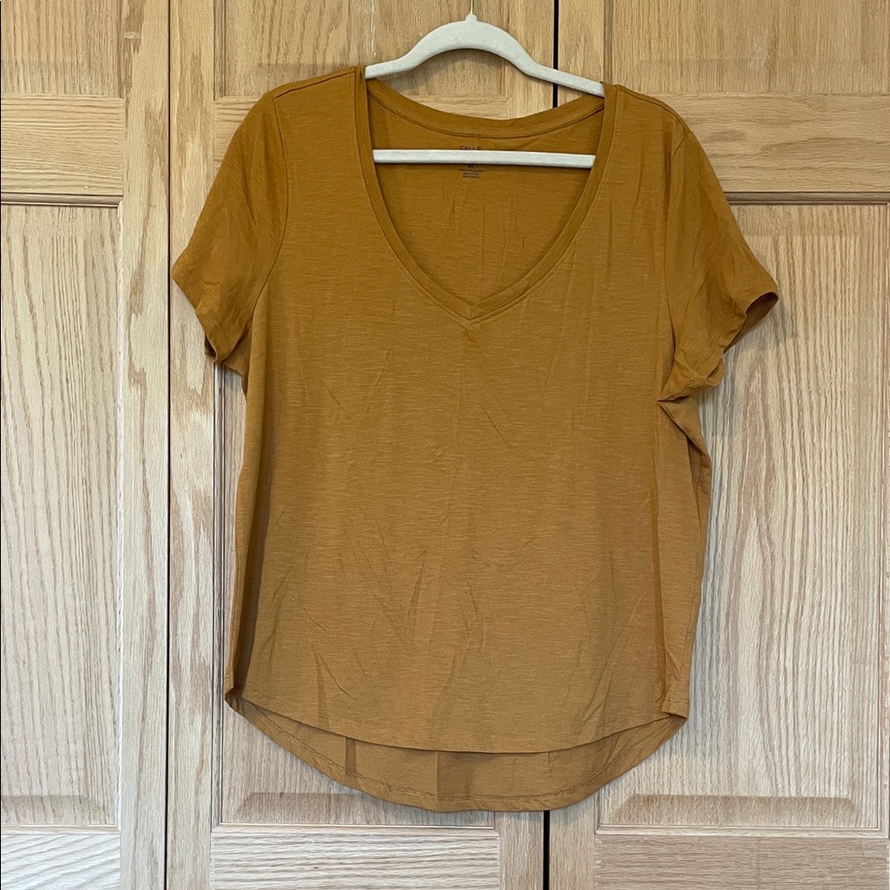Falls Creek Women's Short Sleeve Top - Mustard V-neck XL